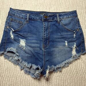 Micro Denim Shirts Fashion Nova Raw Hem Short Shorts Size 33 (fits like 30 or M)
